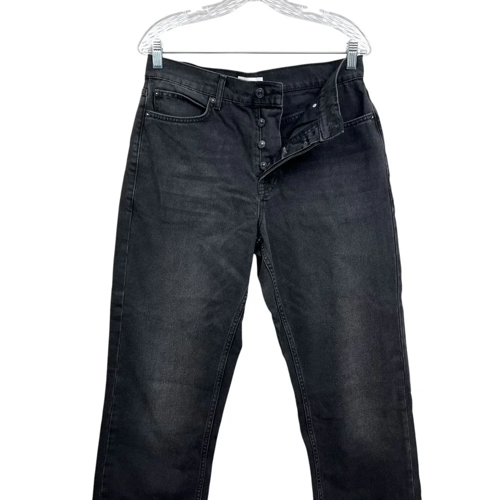 Topman Men Jeans Straight Leg Button Fly Denim 5 Pocket Black Wash Size W32 L32*